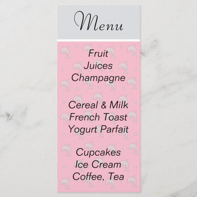 Babyduschmenü "Pink Delphins" Menükarte (Vorderseite)