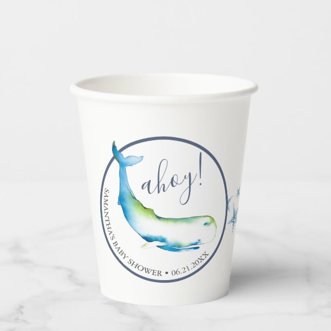Babyduschpapier Cups Aquarellwal Pappbecher (Vorderseite)