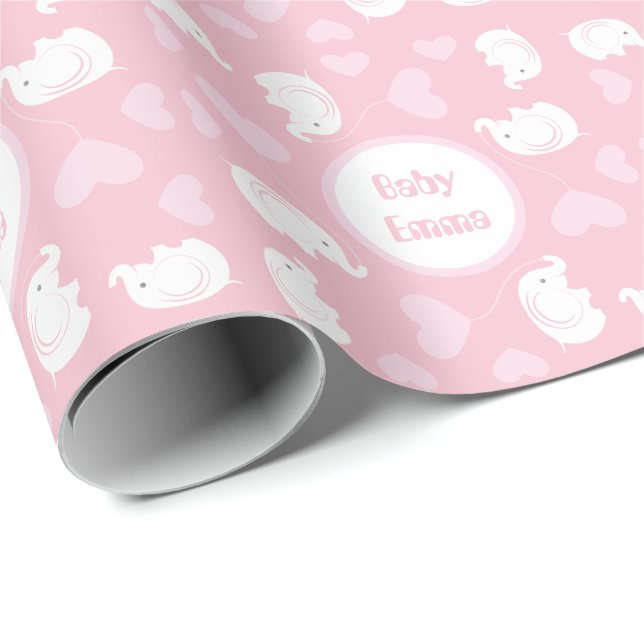 Babyduschpapier mit Elefant für Mädchen Geschenkpapier (Rolleneckpunkt)