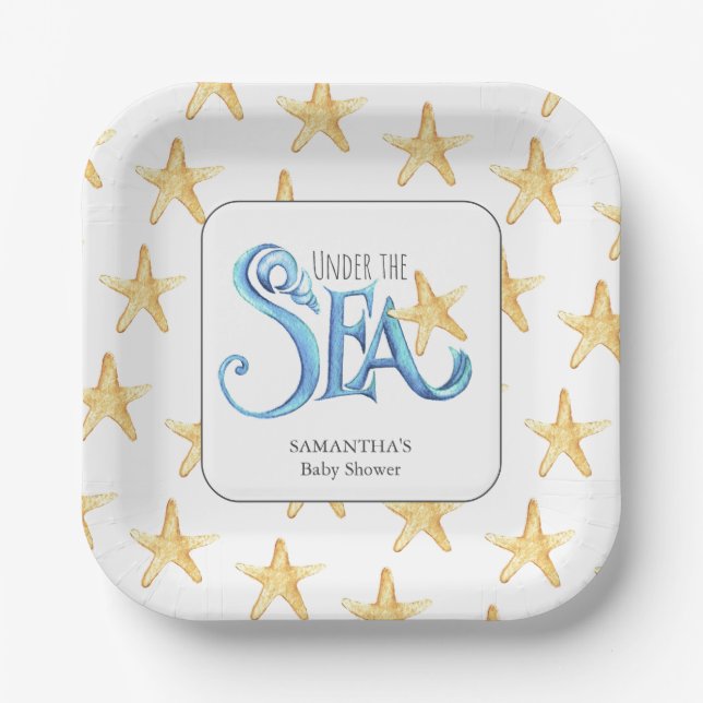 Babyduschpapier Teller Niedliches Wasserfarbenmeer (Vorderseite)