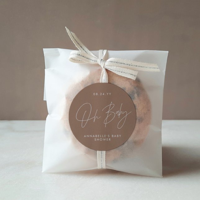 Babyduschskript modern braun, natürlich elegant runder aufkleber (Von Creator hochgeladen)