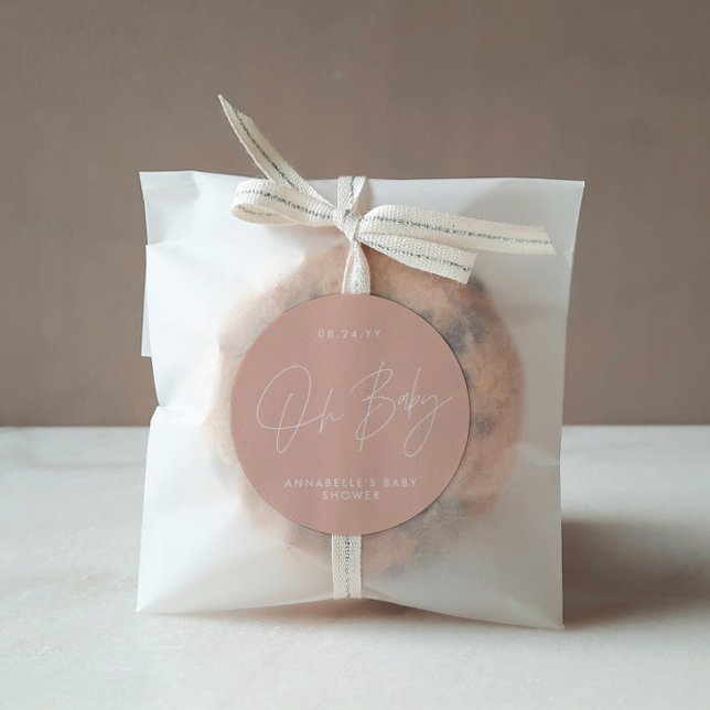 Babyduschskript modern gürtelrot elegant runder aufkleber (Von Creator hochgeladen)