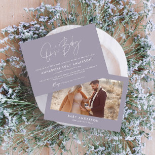 Babyduschskript, modernes lilac lila boho Foto Einladung