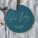 Babyduschskriptschrift modern aquamarin button<br><div class="desc">Baby Dusche Drehbuch moderne aquamarine blau-weiß-elegante Party Dekoration Taste Design. Ideal für ein minimalistisches Babydusche-Party.</div>