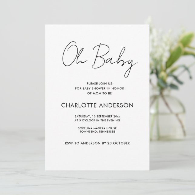 Babyduschskriptschrift modern, elegant einladung (Stehend Vorderseite)