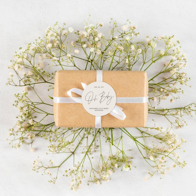 Babyduschskriptschrift modern Schwarz-weiß Runder Aufkleber (Von Creator hochgeladen)