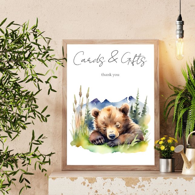Babyduschtenschild Poster (Bearly wait bear baby shower table sign cards and gifts cute baby bear cub table sign)