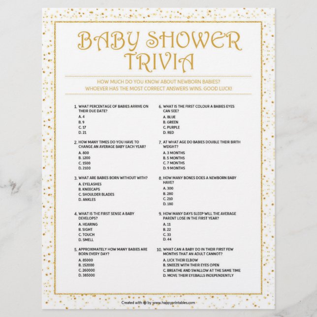 Babyduschtrivia [Golden Glitzern] Briefbogen (Vorderseite)