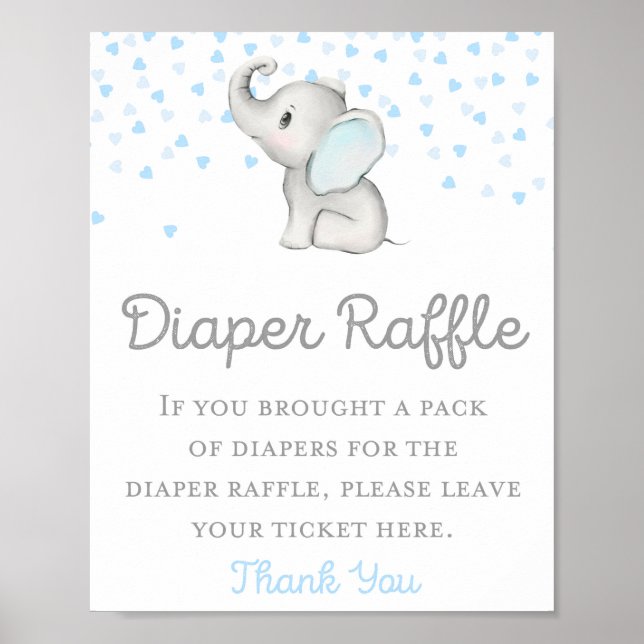 Babyduschzeichen "Boy Blue Elephant" Poster (Vorne)