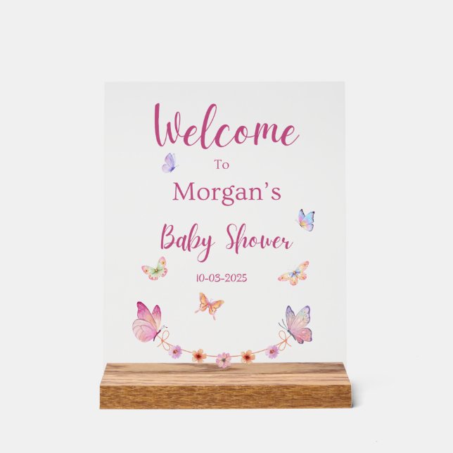 Babyduschzeichen für Schmetterlinge Acrylschild (Vorderseite)