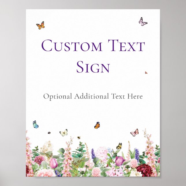 Babyduschzeichen | Rosa Lila Blumenschmetterlinge Poster (Vorne)