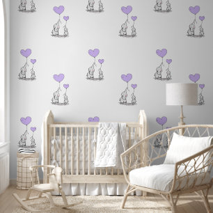 BabyElefanten und Lila Herzballons Tapete