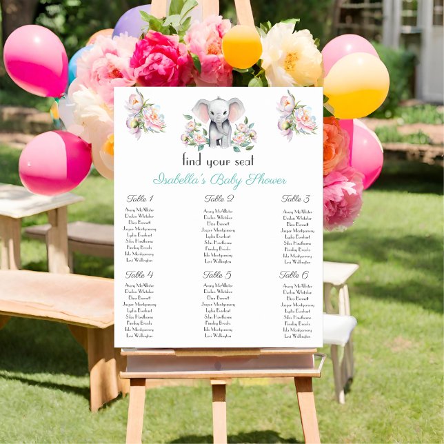 Babyelefonie, Eukalyptus-Sitzkarte Poster (Help guide your guests to their table with this charming seating chart.)