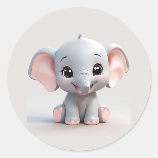 Babyelephant mit blütigen Wangen, Kawaii Runder Aufkleber (Vorderseite)