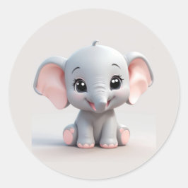 Babyelephant mit blütigen Wangen, Kawaii Runder Aufkleber