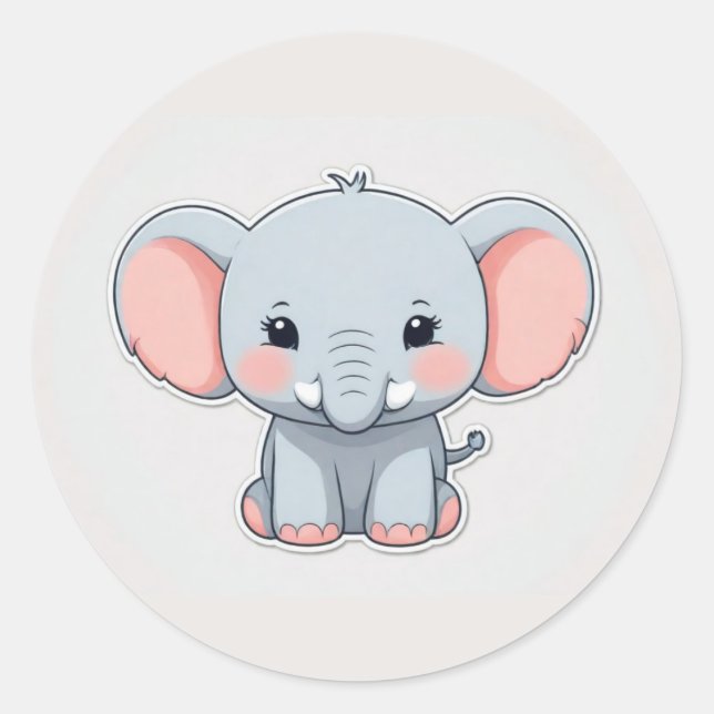 Babyelephant mit blütigen Wangen, Kawaii Runder Aufkleber (Vorderseite)