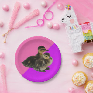 Babyenten auf rosa Himbeere und Lila Sorbet Pappteller