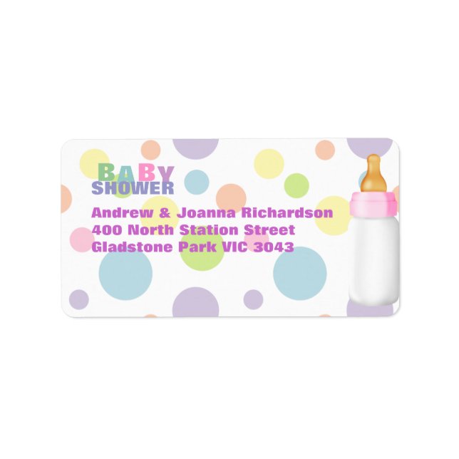 Babyflasche & Polka Dots Babydusche Adressaufkleber (Vorne)