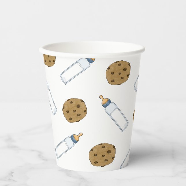 Babyflaschen Milch und Cookies Kinderdusche Pappbecher (Vorderseite)