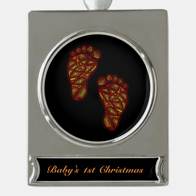 BabyFootprints Banner-Ornament Silber (Vorderseite)