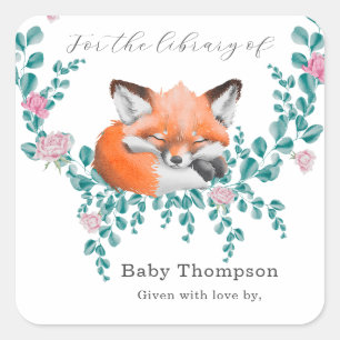 Babyfox in Blüte - für die Bibliothek Quadratischer Aufkleber
