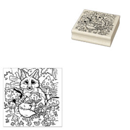 Babyfox mit Mushrooms Gummi-Briefmarke Gummistempel