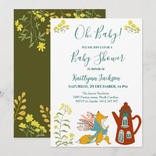 Babyfox und Blume Babydusche Einladung