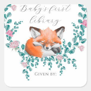 Babyfuchs in Blüte - Baby's erste Bibliothek Quadratischer Aufkleber