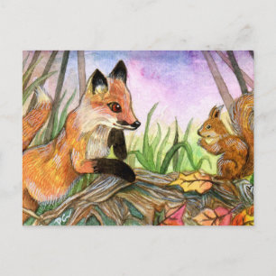 Babyfuchs und Eichhörnchen Postkarte