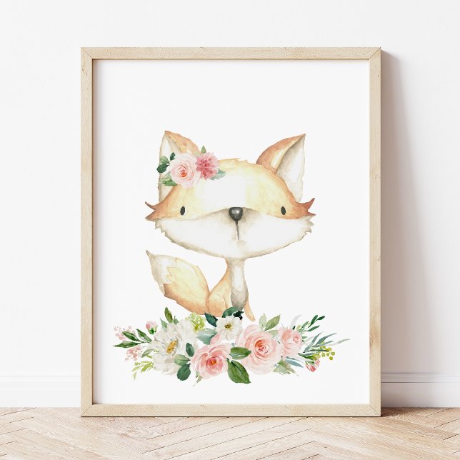 Babyfuchs, Waldtiere, Boho, rosa Blume Poster (Von Creator hochgeladen)
