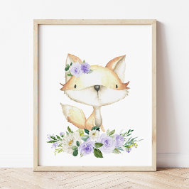 Babyfuchs, Waldtiere, Boho, violette Blumen Poster