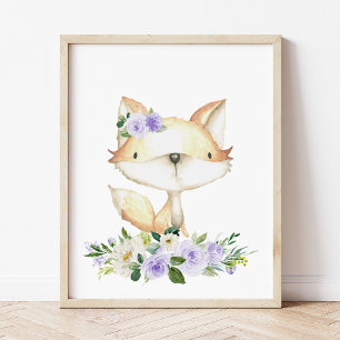 Babyfuchs, Waldtiere, Boho, violette Blumen Poster