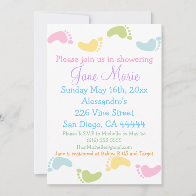 Babyfuß druckt Babydusche Einladungen (Vorderseite)