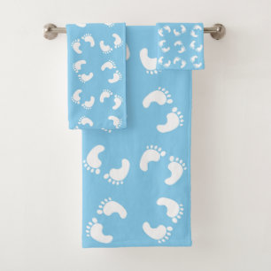 Babyfußabdrücke, Babyfuß, Fußstapfen, Blau, Junge Badhandtuch Set