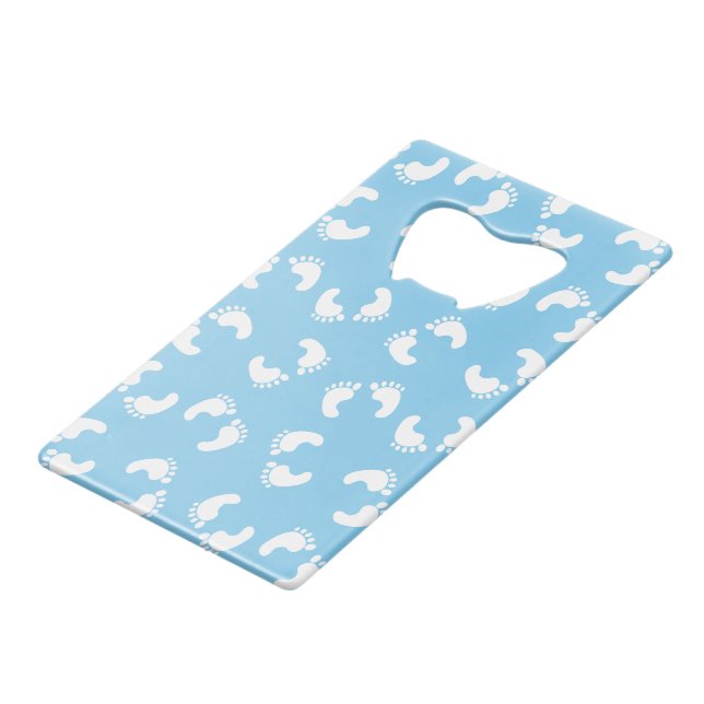 Babyfußabdrücke, Babyfuß, Fußstapfen, Blau, Junge Geldbeutel Flaschenöffner (Vorderseite Schrägansicht)