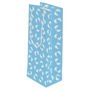 Babyfußabdrücke, Babyfuß, Fußstapfen, Blau, Junge Geschenktüte Für Weinflaschen