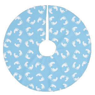 Babyfußabdrücke, Babyfuß, Fußstapfen, Blau, Junge Polyester Weihnachtsbaumdecke