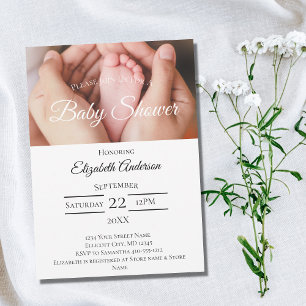 Babyfüße Foto Schwarz Weiß Junge Mädchen Babyparty Einladung
