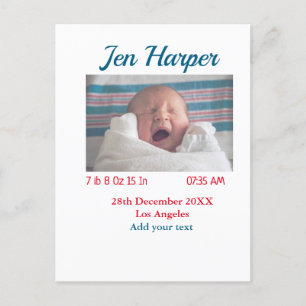 BabyGeburtsdaten geben das Datum des Namens an. Postkarte