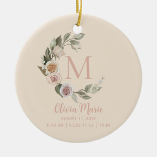 BabyGeburtsstaates Name Rose Foto Monogram Keramik Ornament