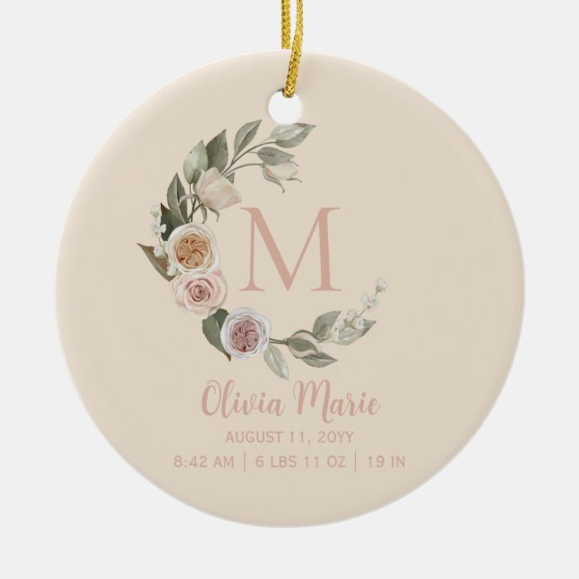 BabyGeburtsstaates Name Rose Foto Monogram Keramik Ornament (Vorne)