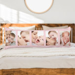 BabyGeburtsstaten und 5 Foto Strip Collage Pink Seitenschläferkissen<br><div class="desc">Erstellen Sie Ihr eigenes personalisiertes Kissen für Ihr Kinderzimmer oder Schlafzimmer. Die Fotovorlage ist für Sie bereit, 5 Ihrer Lieblings-Fotos hinzuzufügen und Sie können auch alle Texte auf der Rückseite anpassen. Ihre Fotos werden im Porträtformat in einem Foto-Strip im Rasterstil angezeigt. Der Wortlaut der Stichprobe lautet derzeit "Loving our life...</div>