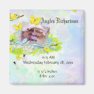 Babygelber Vogel und Schmetterling-Foto Magnet