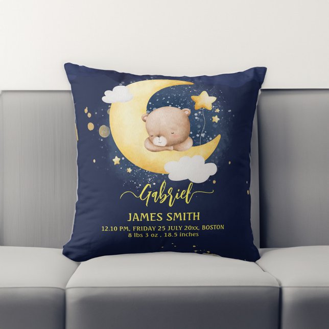 Babygeschenke Schlafteddy Bären Geburtsstatistiken Kissen (Newborn Baby gifts cute Sleeping teddy bear birth stats Throw Pillow)