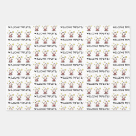 Babygeschenkverpackung, auch für Triplets, Packpap Geschenkpapier Set