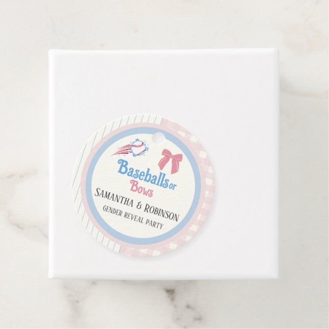 Babygeschlecht enthüllt Baseballs oder Bows Geschenkanhänger (Beispiel)