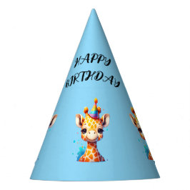 Babygiraffe mit Party zum Geburtstag blau Partyhütchen