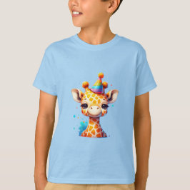 Babygiraffe mit Party zum Geburtstag blau T-Shirt
