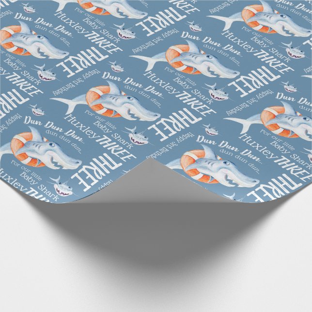 Babyhai 3. Geburtstag Urinfarbkunst Geschenkpapier (Ecke)