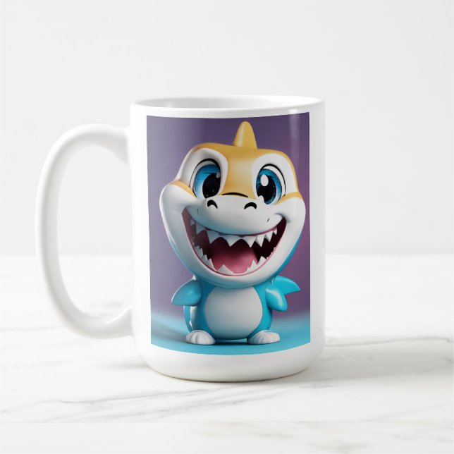Babyhai, Maskottchen 3d, Körper, fröhliches Lächel Kaffeetasse (Links)